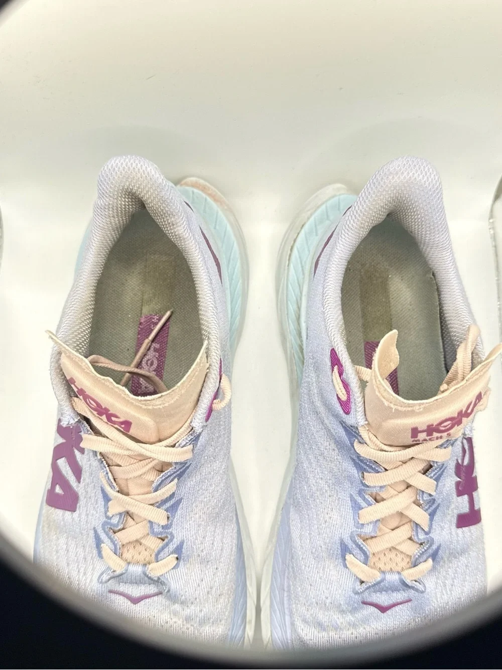 Hoka One One Mach 5 running shoes in the Baby Lavender/Summer Song